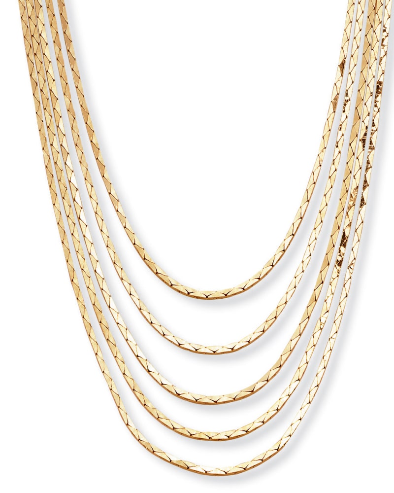 Front of a size 30 in Multi-Strand Cobra-Link Waterfall Necklace in Yellow Goldtone 30" in Yellow by PalmBeach Jewelry. | dia_product_style_image_id:286268